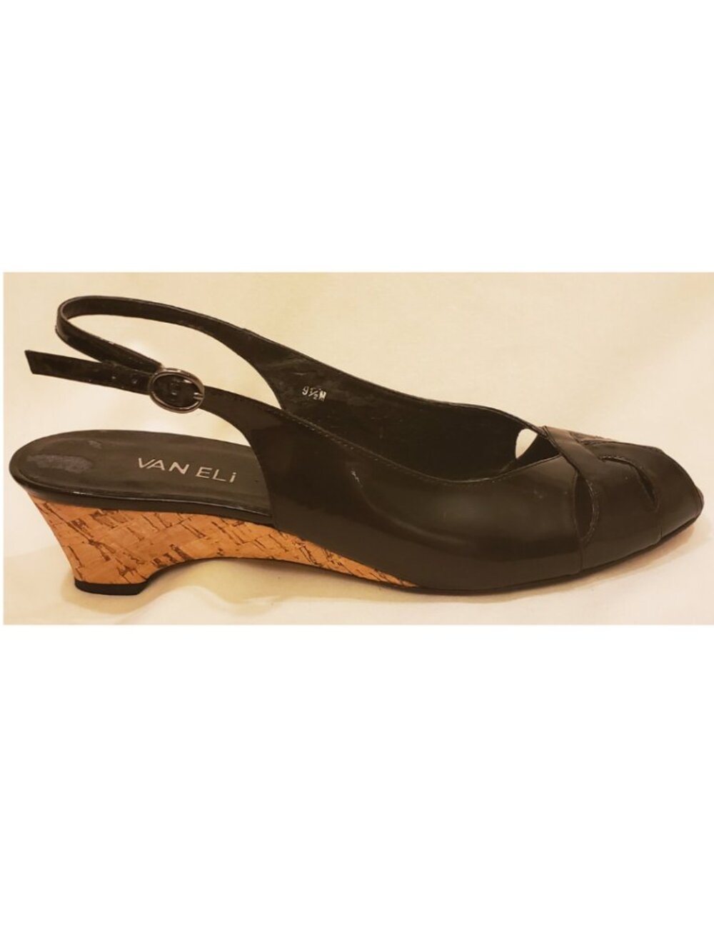 VANELI Slingback Heeled Sandals Size-9.5 M Black Patent Leather
